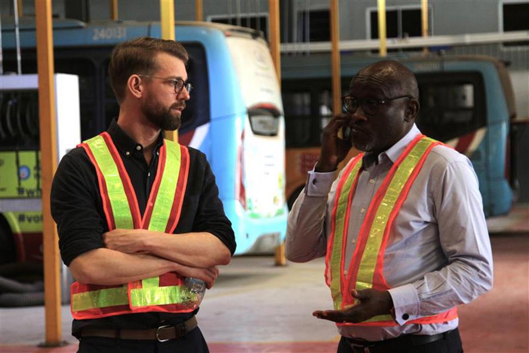 Swedfund's Johan Boström with Engr. Agbonzegbe Osa Konyeha looking at LAMATA's rolling stock in August, 2024.